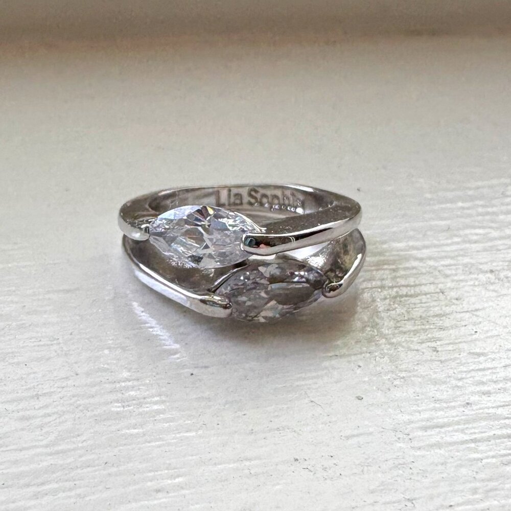 Clear Crystals Silvertone Ring By Lia Sophia, Siz… - image 1